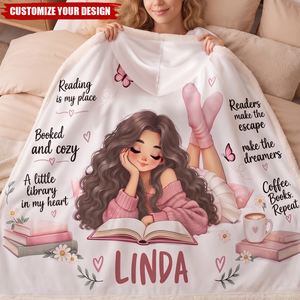 Custom Name Bookish Reader Gifts - Personalized Hooded Wearable Throw Blanket