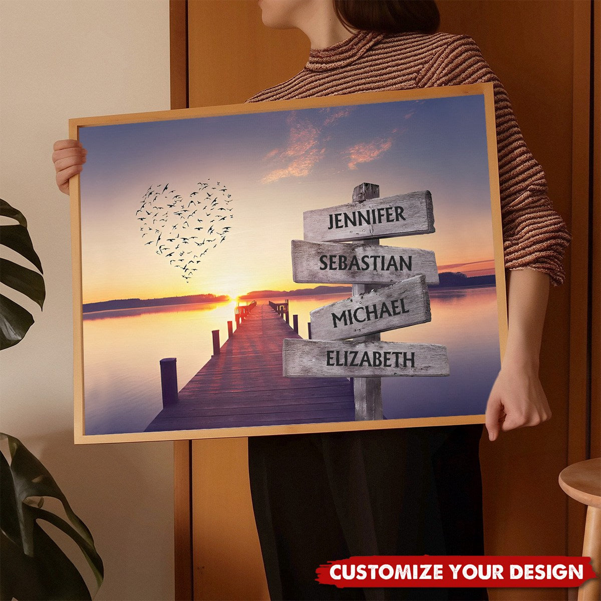 Boardwalk Sea Sunset Beloved Sky -Personalized Family Name Custom Landscape Poster