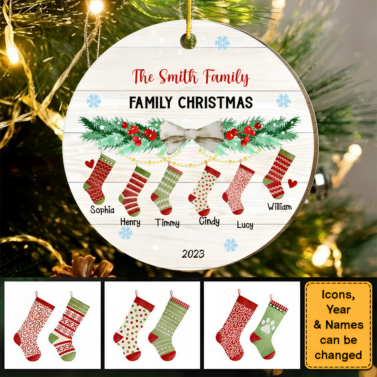 Hanging Stockings Family Christmas Circle Ornament