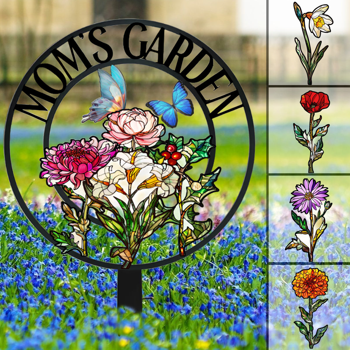 Grandma's Garden Birth Month Flowers - Personalized Metal Garden Stake