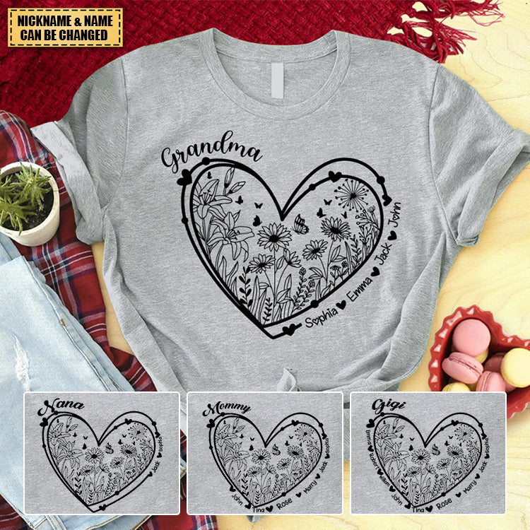 Grandma Wild flower in heart  T-Shirt