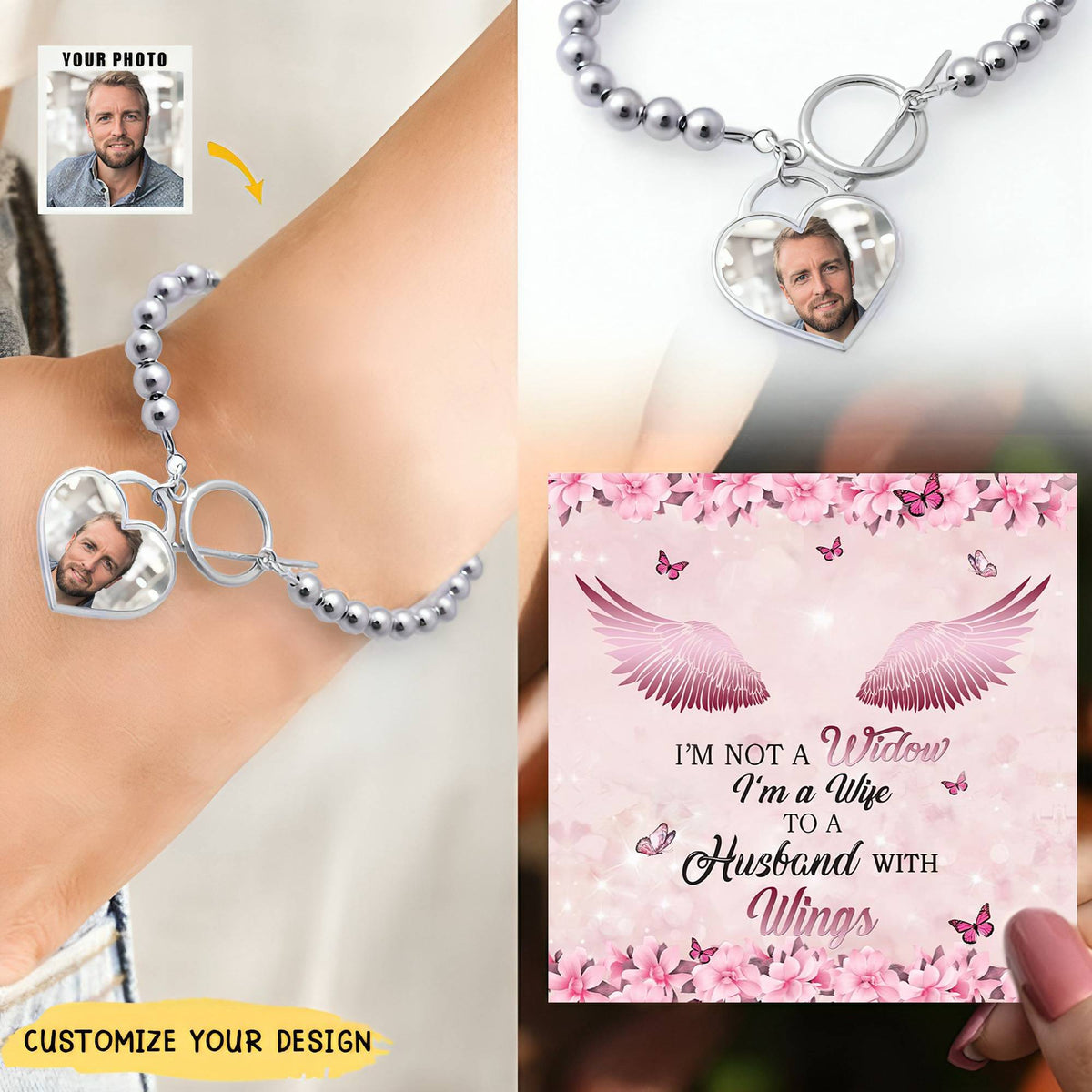 I'm Not A Widow I'm A Wife To A Husband With Wings Personalized Memorial Bracelet