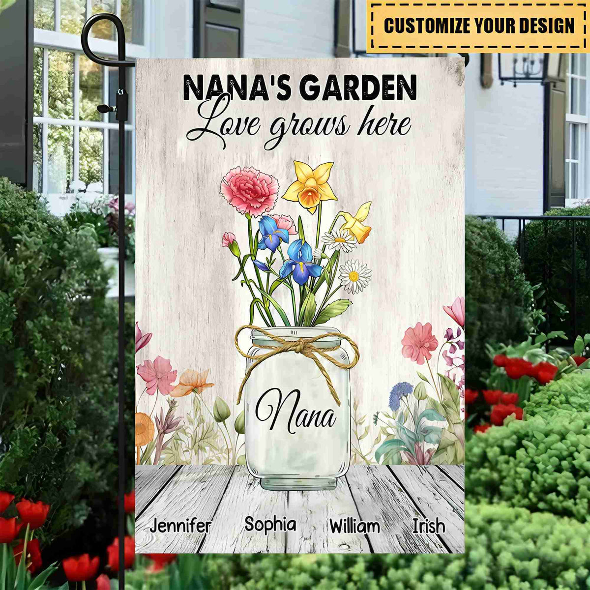 Personalized Garden Flag- Grandma's Garden Custom Flower Family Love Grows Here