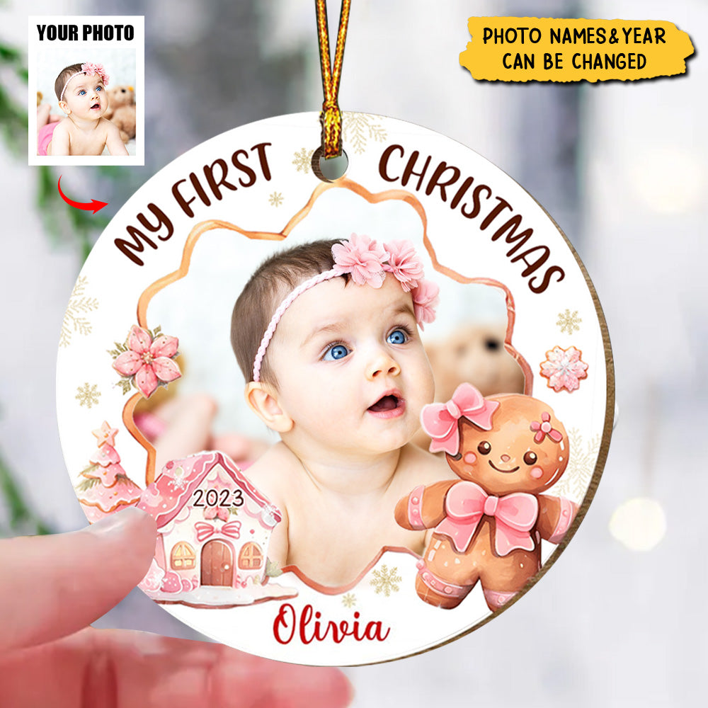 Personalized Gift For Baby First Gingerbread Upload Photo Circle Ornament