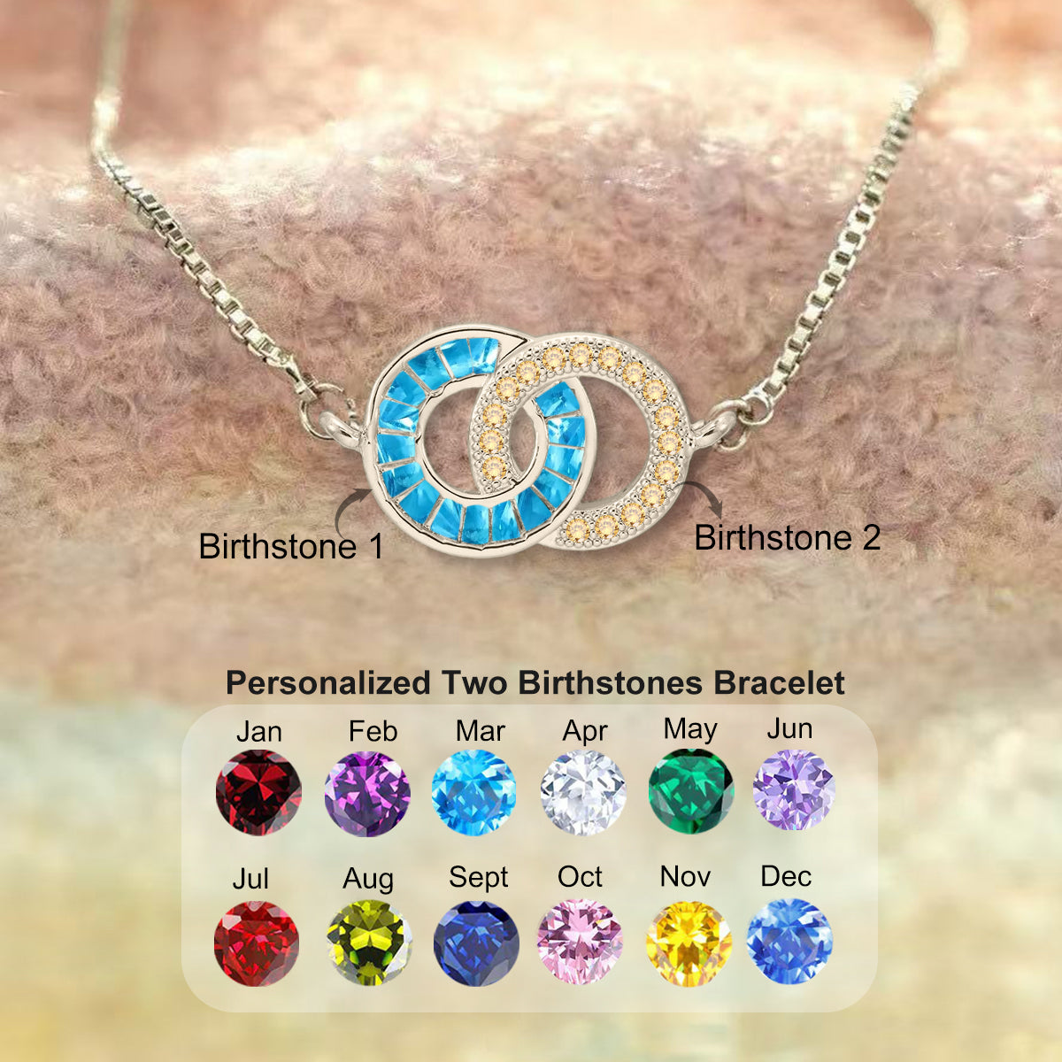 Personalized Double Circle Birthstone Couple Bracelet-A Gift For Her