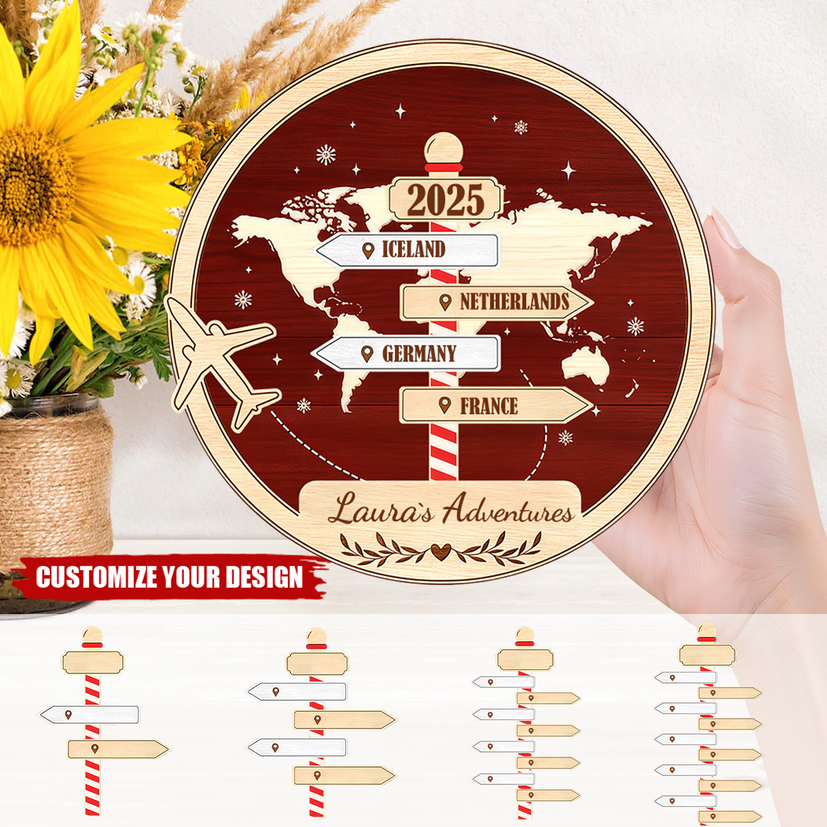 Personalized Travel Adventure Wooden Sign, Custom Traveling Destination Decor