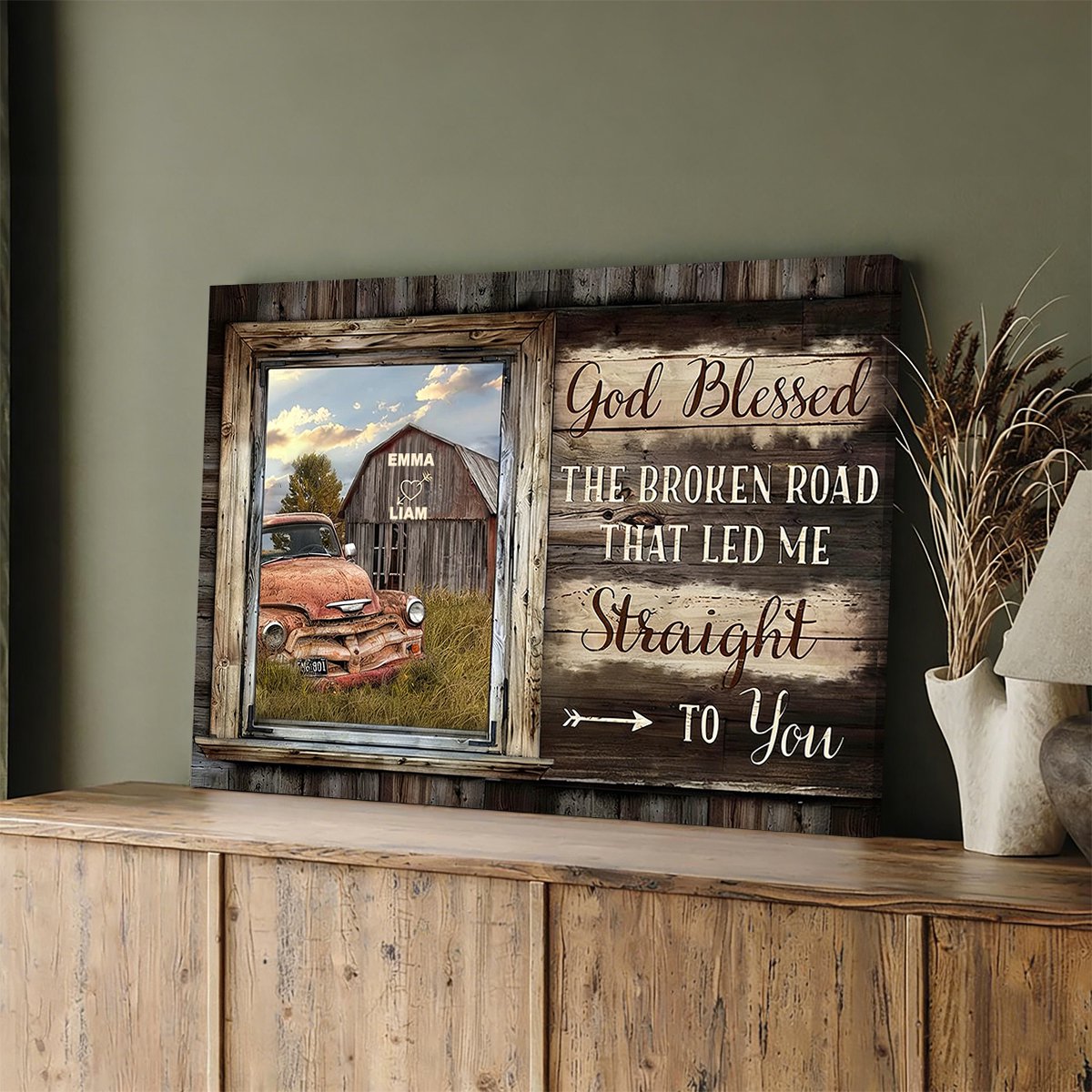Personalized Couple Canvas, God Bless The Broken Road That Led Me Straight To You
