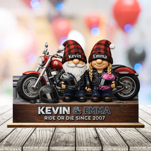 Personalized Name Biker Motorcycle Couple Wood Plaque