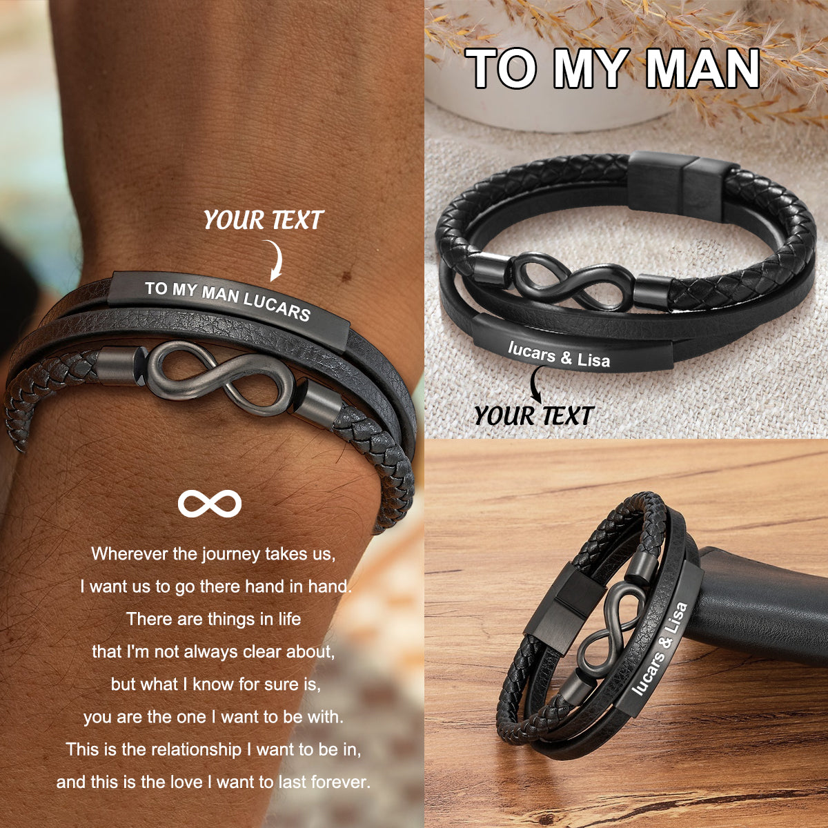 To My Man-Personalized Three-Layer Men's Bracelet-A Gift For Husband