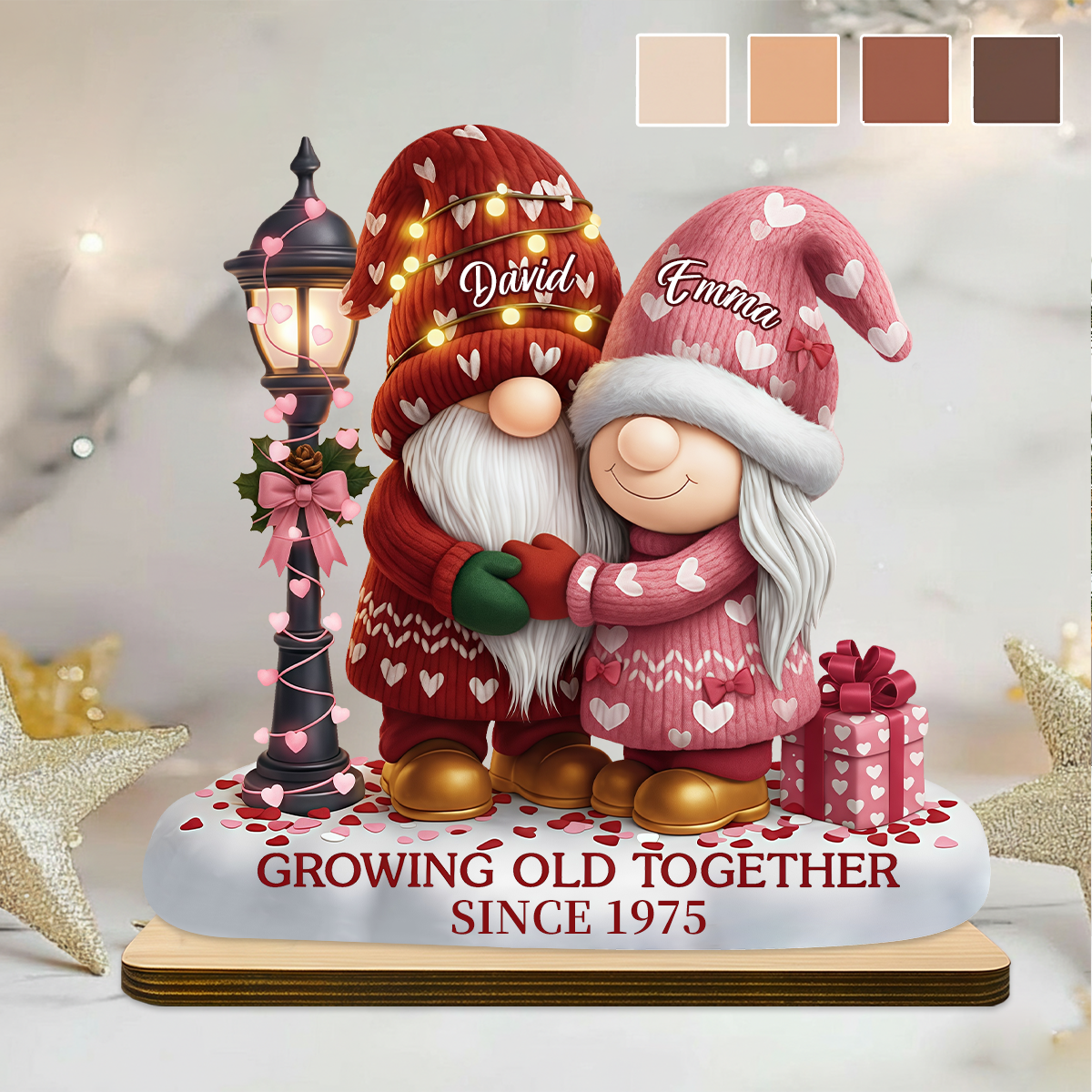 Growing Old Together With Elderly Couple And Hearts - Personalized Wooden Plaque
