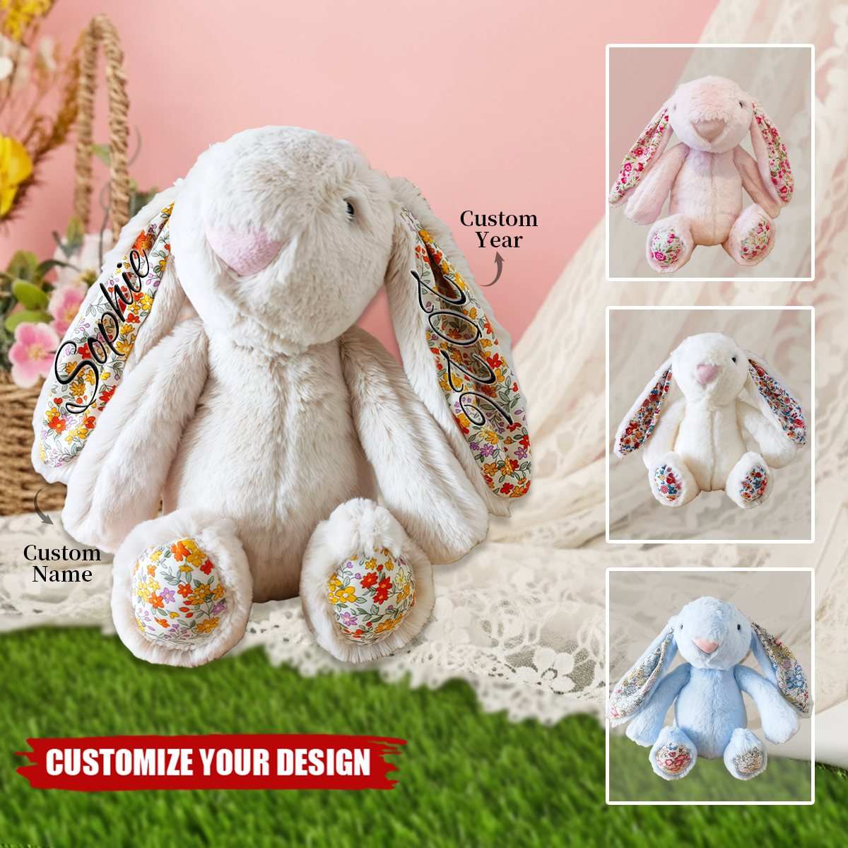 Personalized Plush Bunny With Name And Year,  Easter Gift For Kids