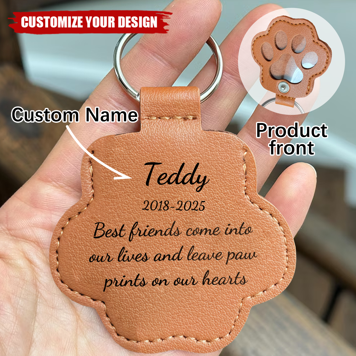 Personalized Pet Hair Memorial Keychain Charm, Engraved Pet Loss Gift