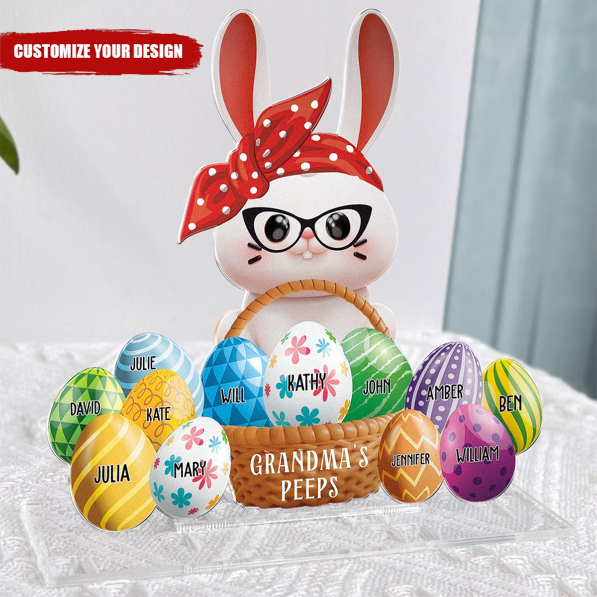 Grandma's Easter Bunny Custom Title Nana With Kids Names - Personalized Acrylic Plaque