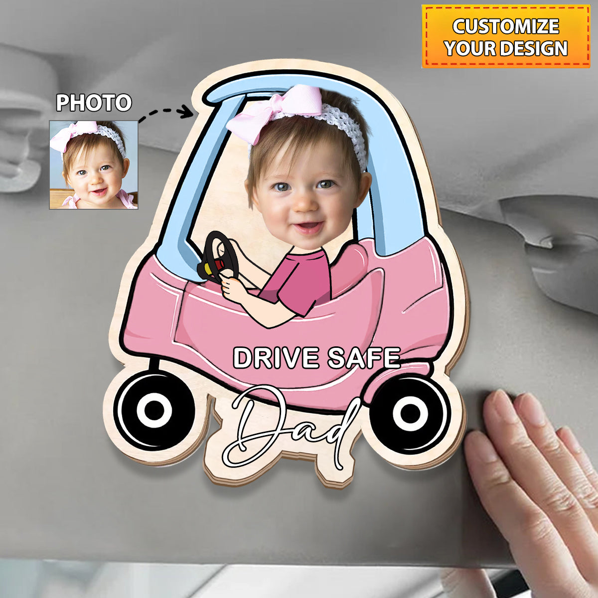 First Father's Day Gift，Drive Safe- Personalized Photo Car Visor Clip