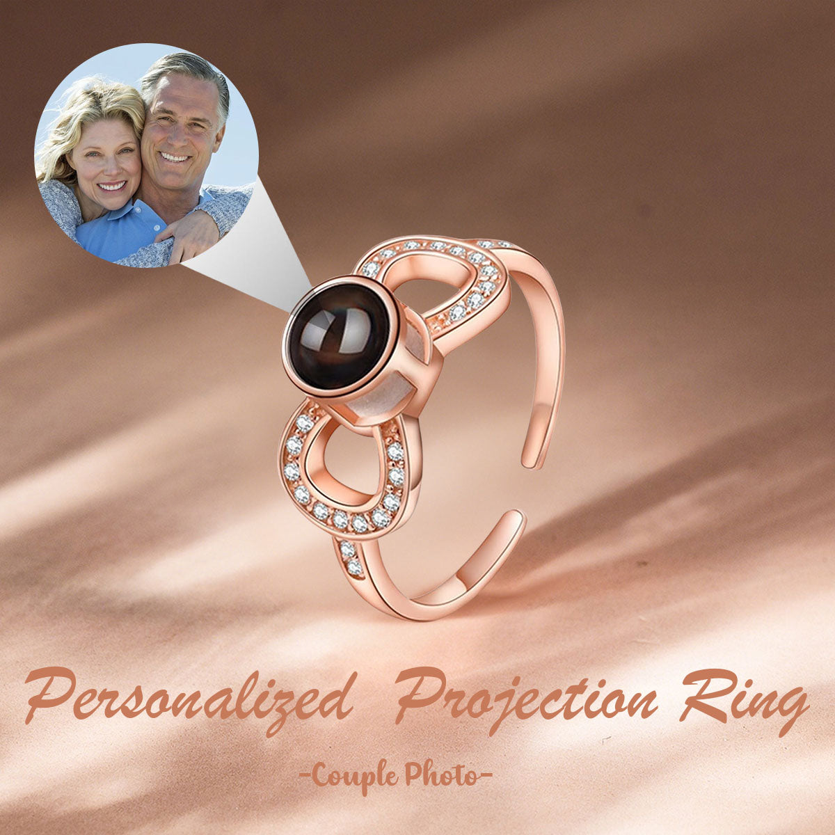 Personalized Projection Photo Adjustable Ring For Couple