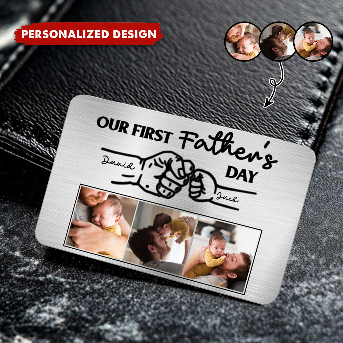 Our First Father’s Day - Personalized Metal Wallet Card With Photo