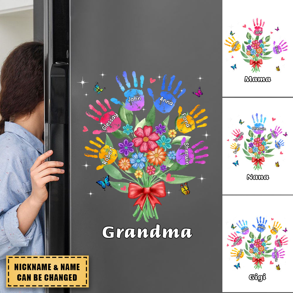 Grandma Mom Heart Handprints Flowers Personalized Sticker