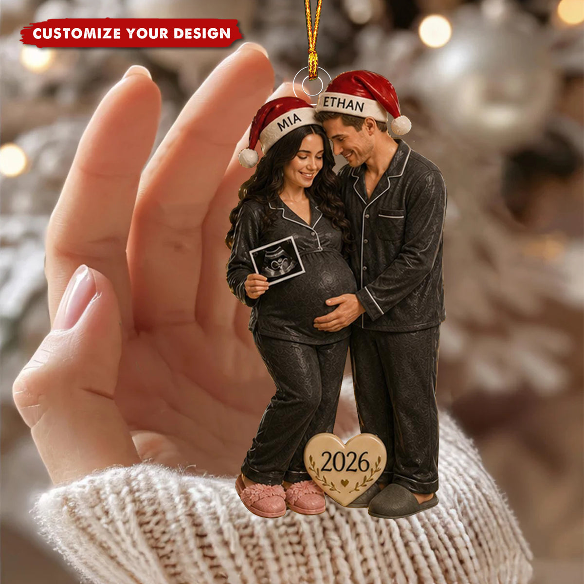 Personalized Photo Pregnancy Christmas Ornament, Expecting Parents Gift, Baby Announcement, Baby Bump Keepsake, See You In 2026