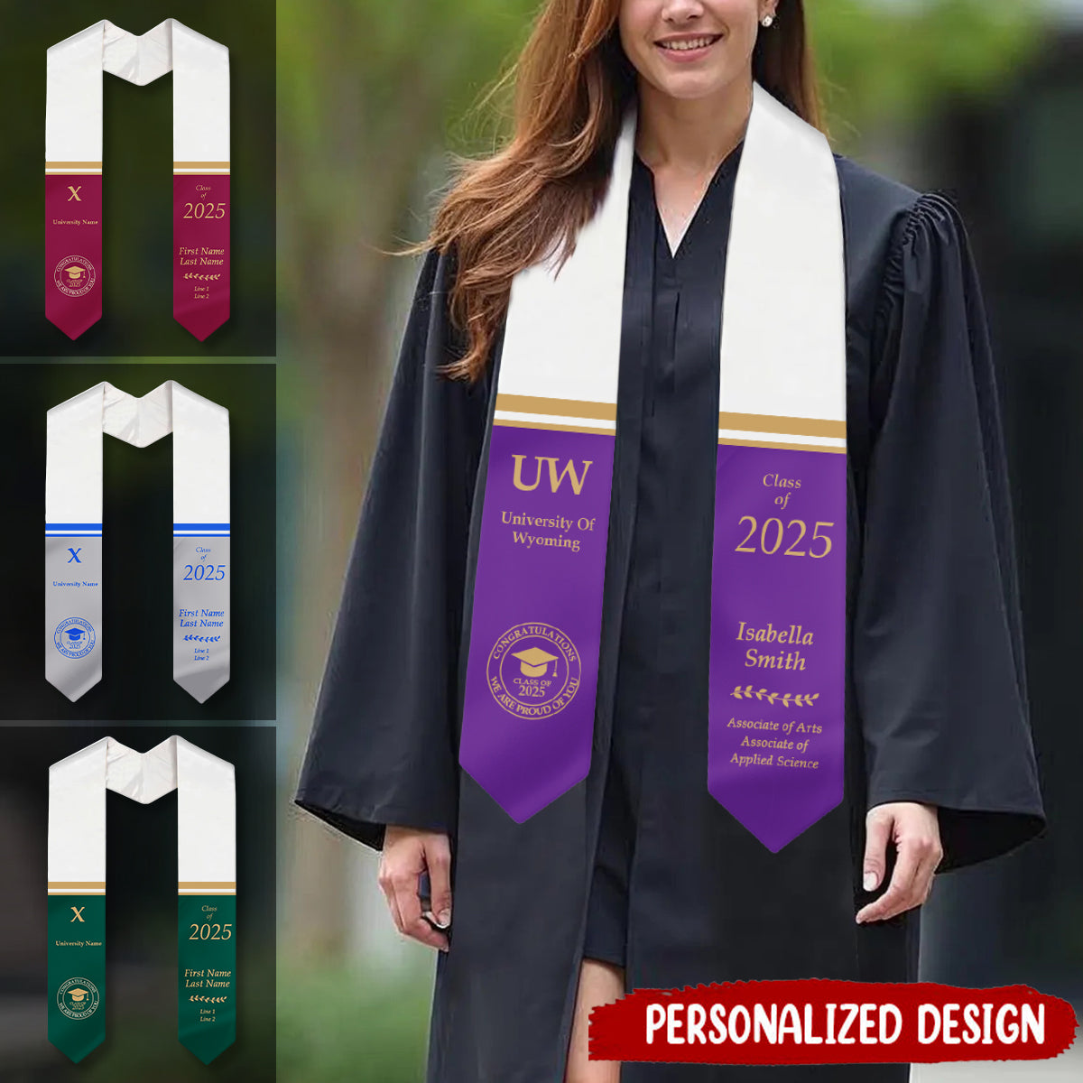 Personalized Graduation Stole, Custom Logo Text Grad Stole Sash, Class Of 2025