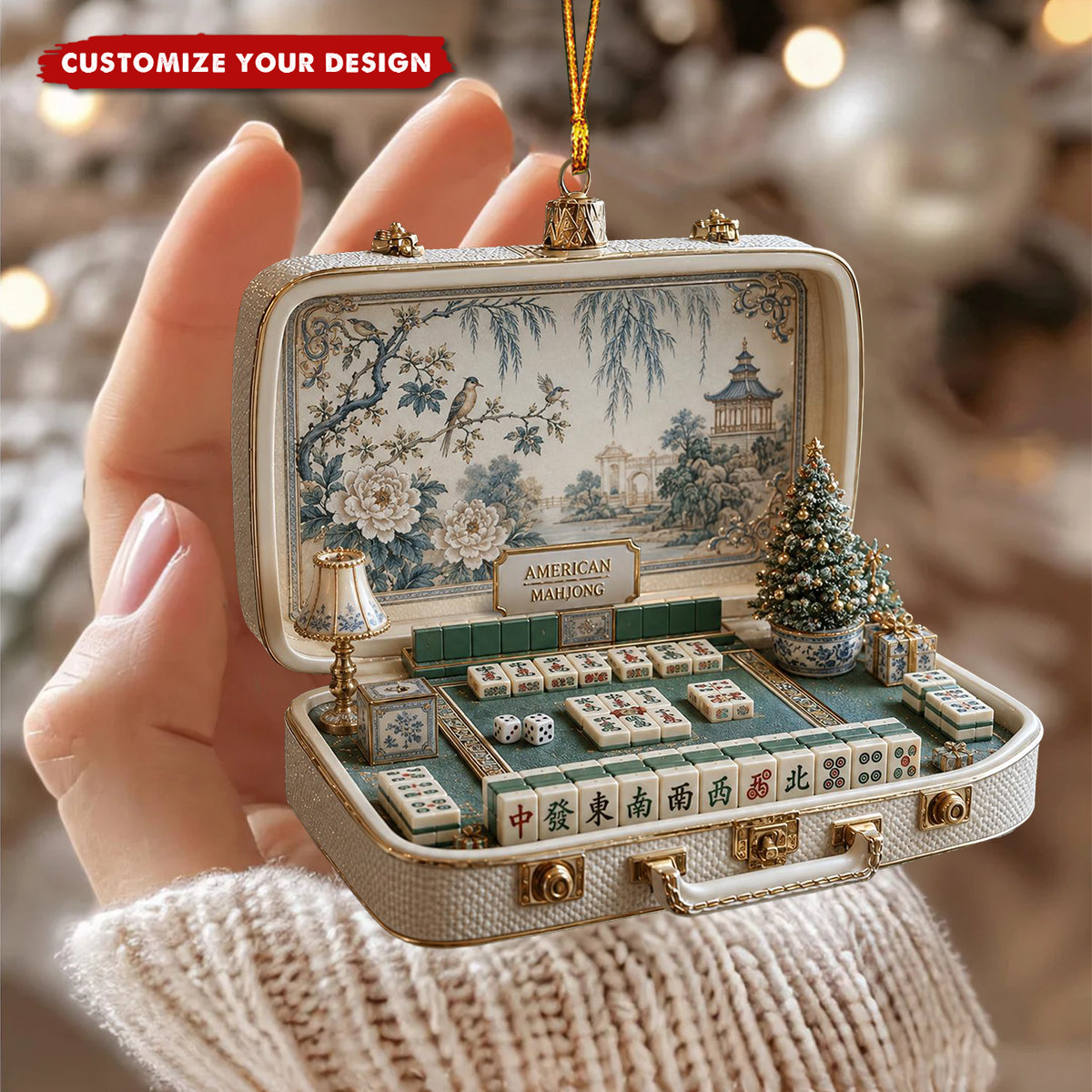 Personalized Chinoiserie Mahjong Ornament,  Elegant Holiday Gift for Mahjong Lovers