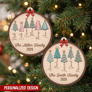 Personalized Family Christmas Tree Wooden Ornament-Custom Names Gift