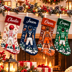 Personalized Sports Christmas Stocking, Custom Name Ball Sports Gift