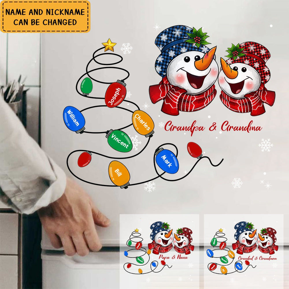 Christmas Laughing Snowman Grandpa Grandma With Kids Personalized Sticker