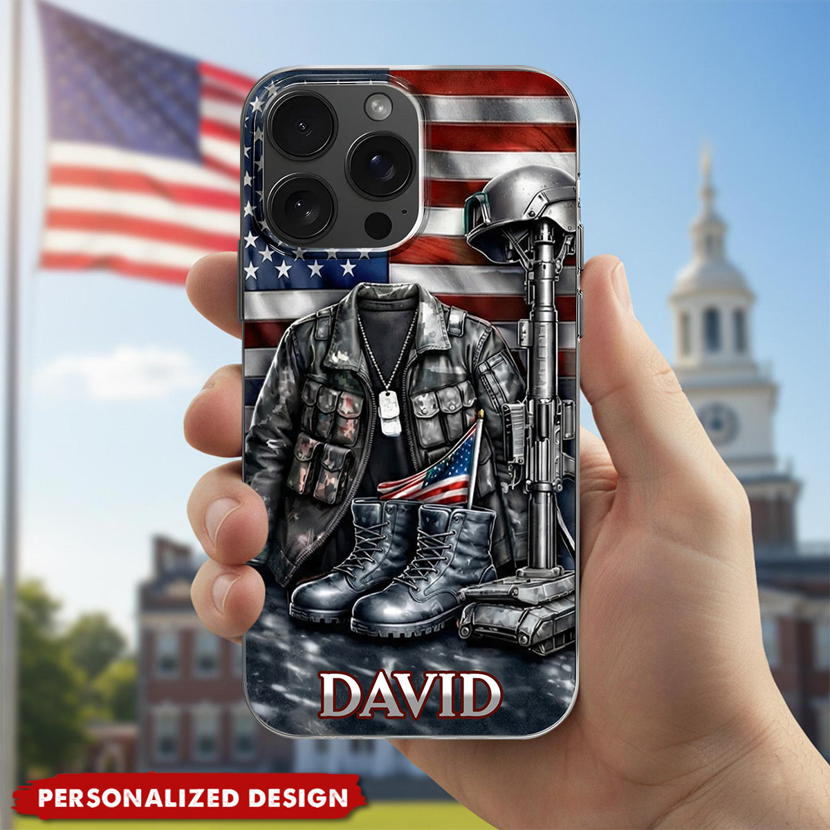 Patriotic Military Gear And Flag Custom Phone Case, Gift For Veterans And Army