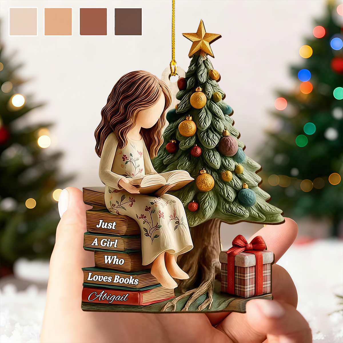 Personalized Reading Girl Ornament, Bookworm Christmas Gift