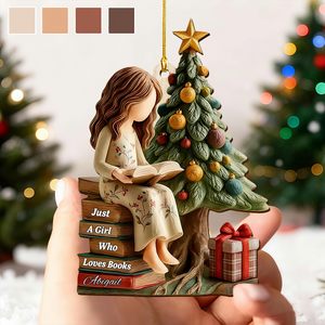 Personalized Reading Girl Ornament, Bookworm Christmas Gift