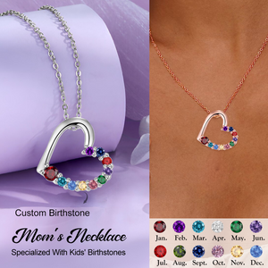 Personalized Family Birthstone Heart Necklace, Gift For Grandma Mom