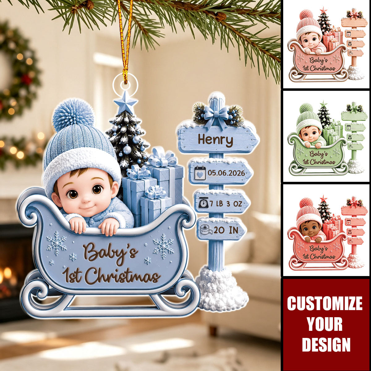 Baby's 1st Christmas Ornament - Personalized Newborn Acrylic Ornament
