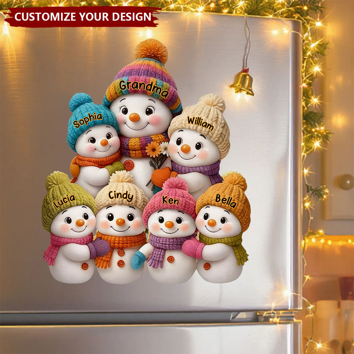 Merry Christmas Snowman Grandma And Grandkids - Personalized Family Decal