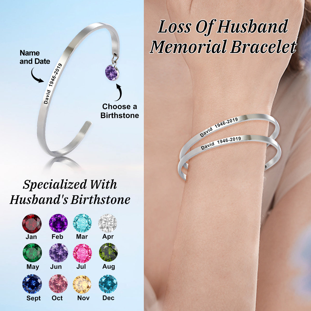 Personalised Memorial Bracelet With Birthstone