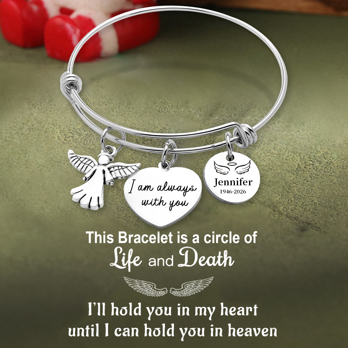 Always In My Heart, Personalized Angel Charm Memorial Bracelet