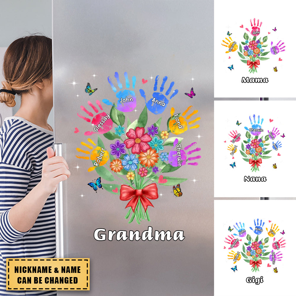 Grandma Mom Heart Handprints Flowers Personalized Sticker