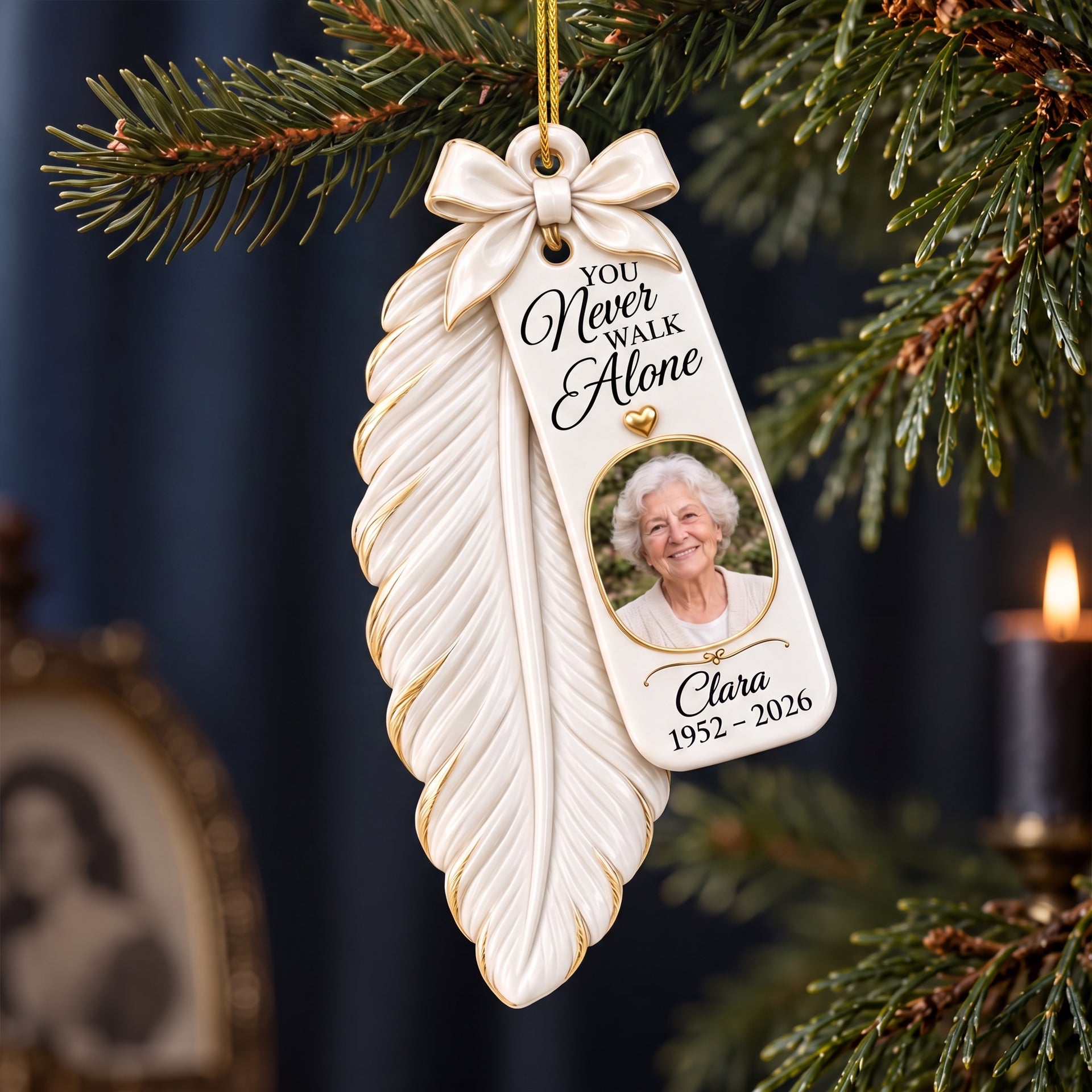 Personalized White Feather Photo Memorial Acrylic Ornament