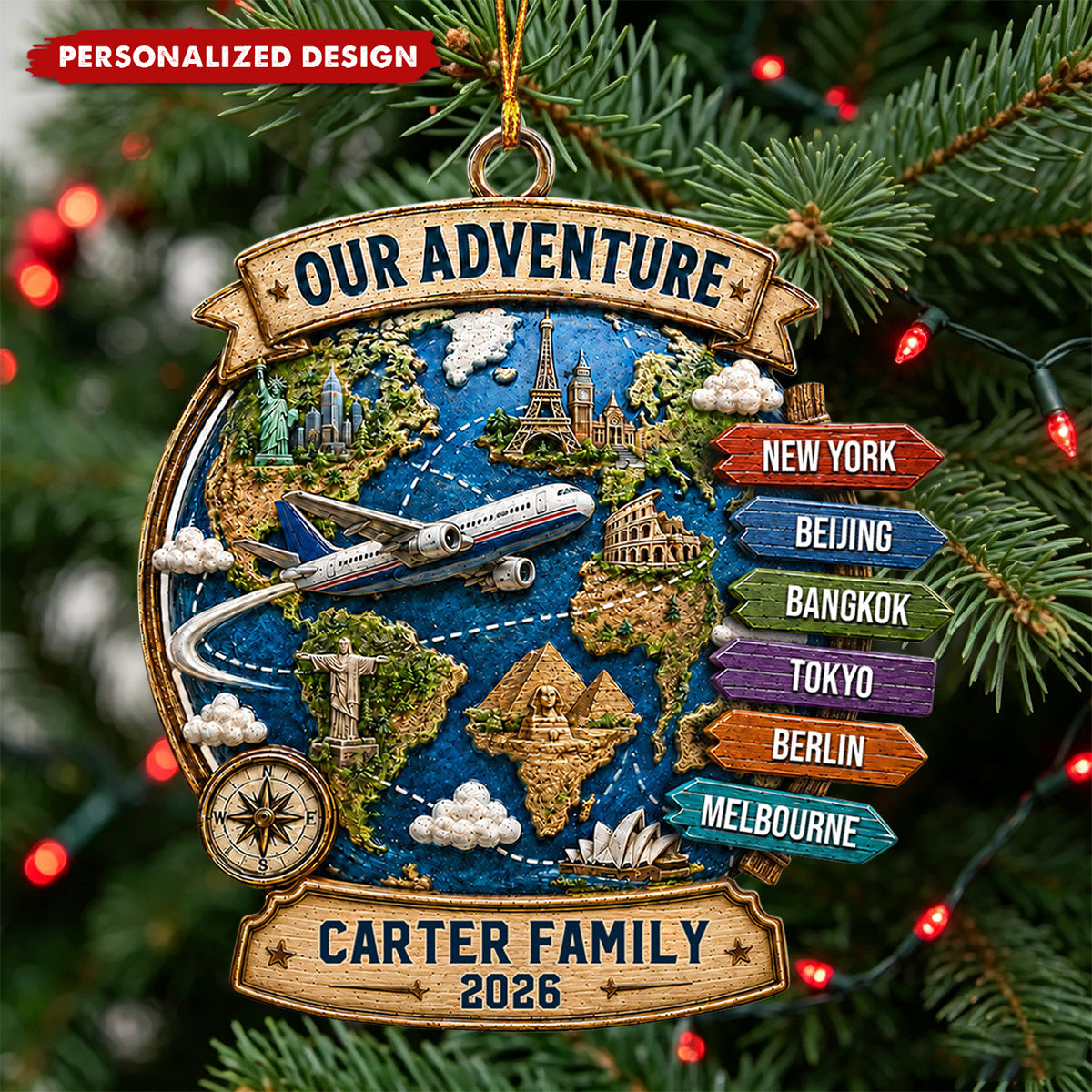 Trending Travel Adventure - Personalized Acrylic Ornament - Gifts For Couple, Family
