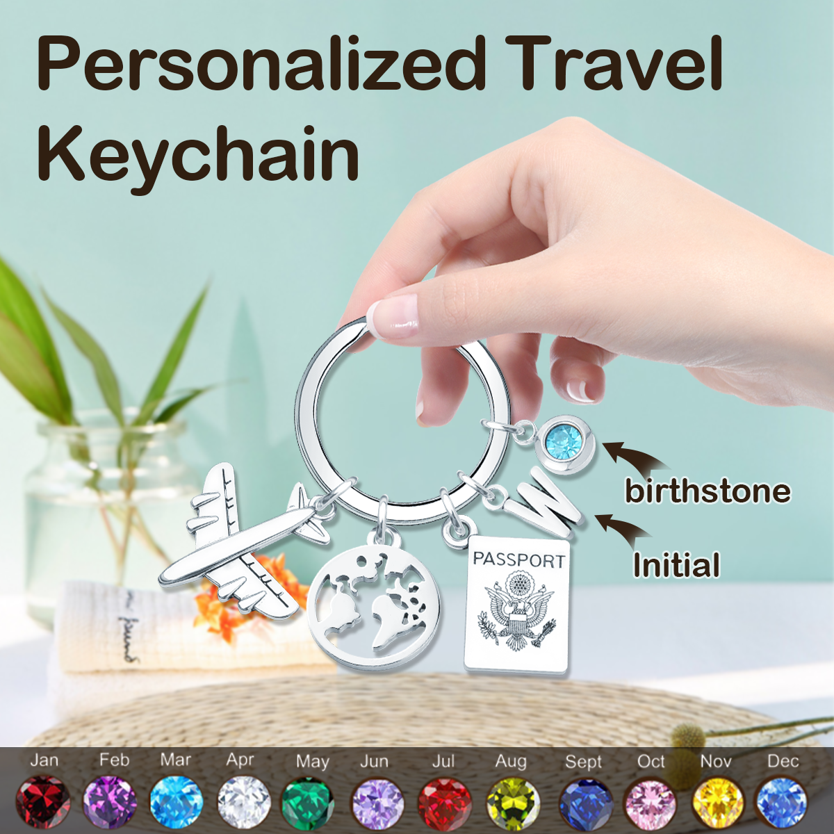Adventure Awaits - Personalized Birthstone Travel Keychain Gift