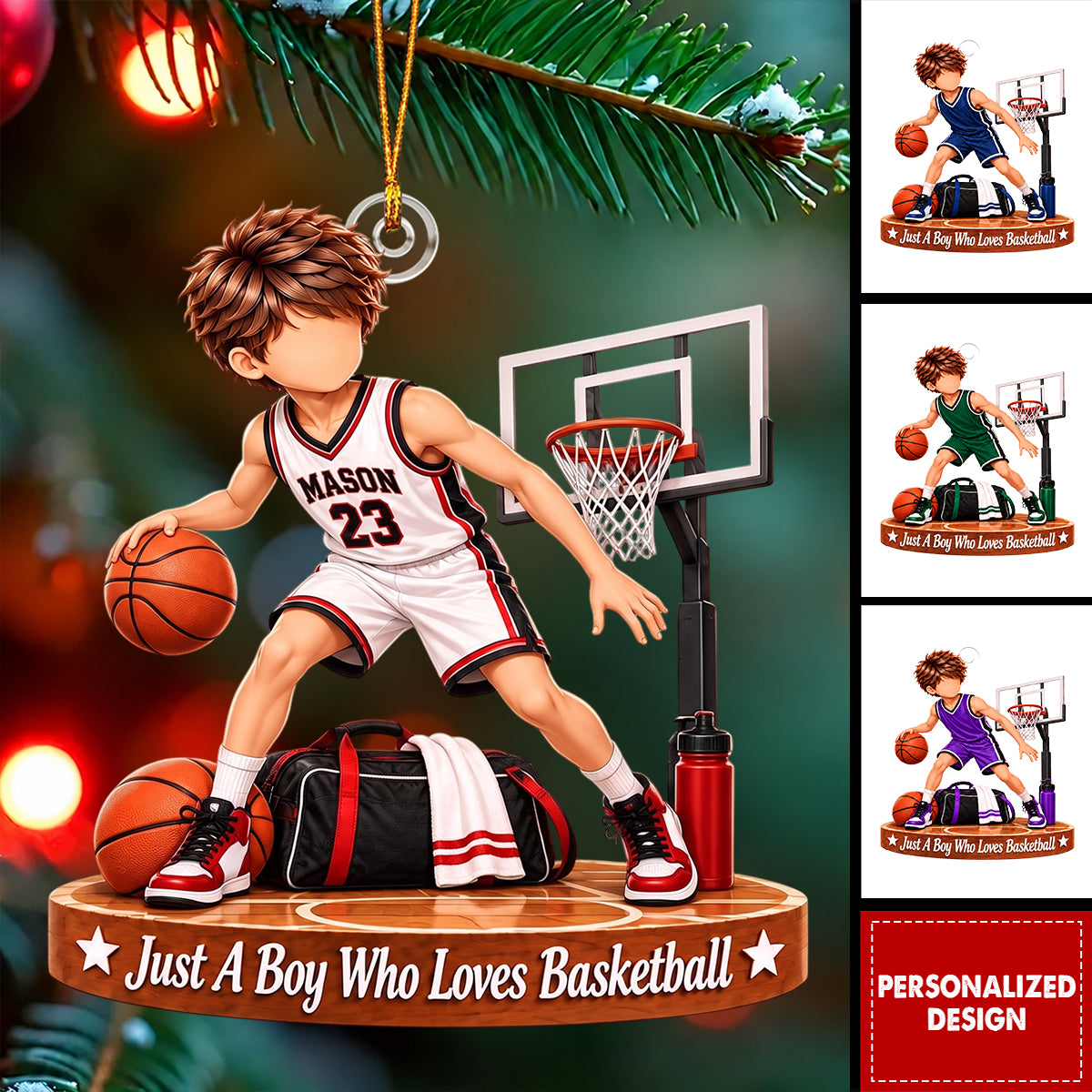 Personalized Basketball Boy Ornament, Custom Name & Number Player Gift