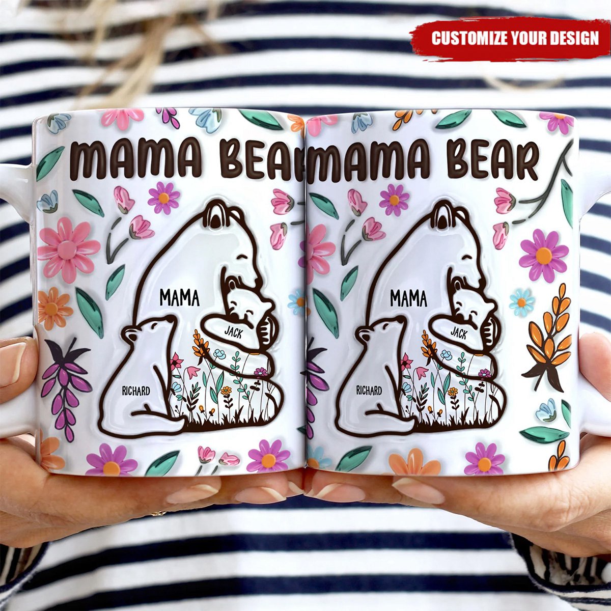 Mama Bear Floral Style- Personalized 3D Inflated Effect Printed Mug