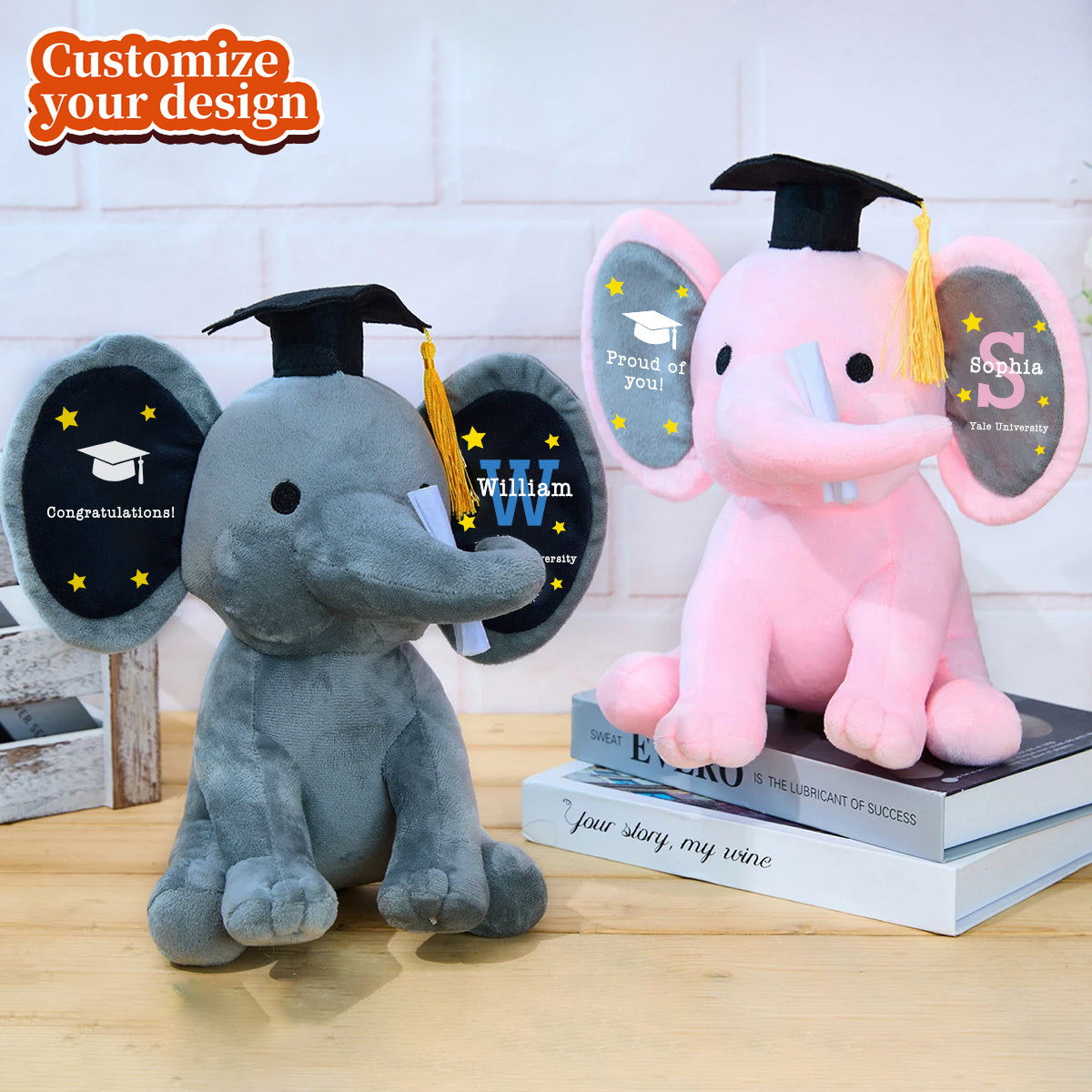 Personalized Graduation Gift With Name-Elephant Plush Toy