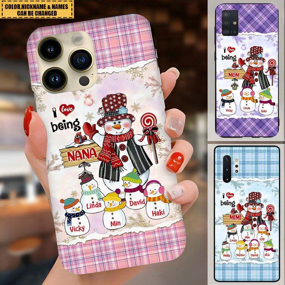 Christmas Snowman Nana Mom with Little Kids Personalized Phone Case