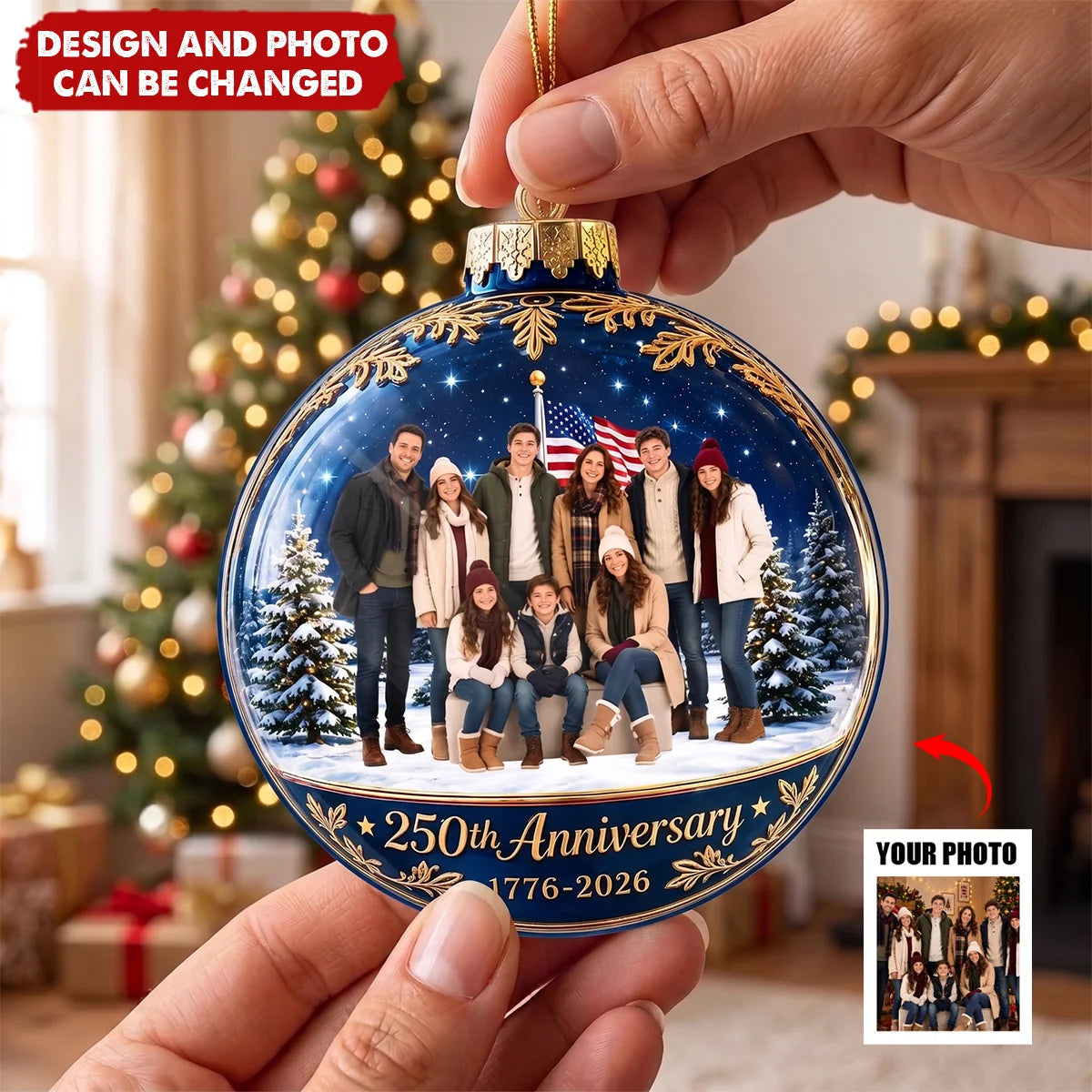 America 250th Anniversary - Personalized Family Photo Acrylic Ornament