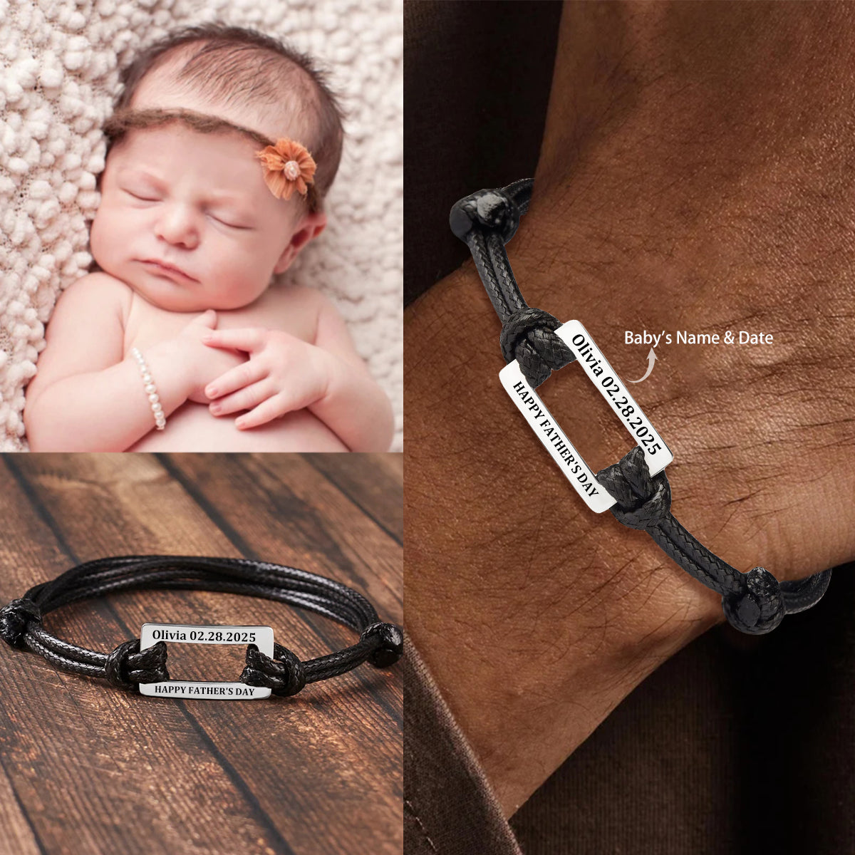 First Time Dad Gift, Custom Baby Stats Bracelet
