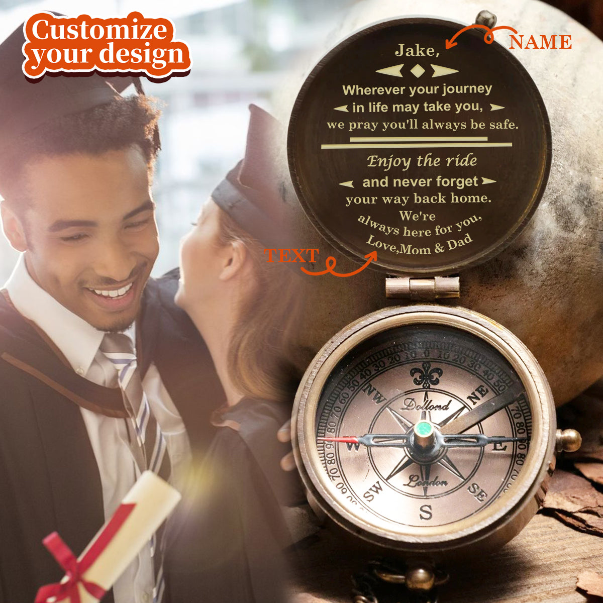 Personalized Working Antique Compass Graduation Gift for Son and Grandson