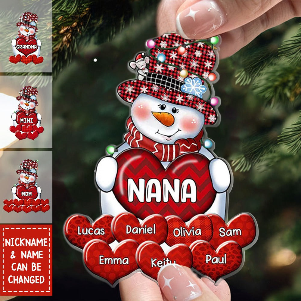 Grandma Mom Snowman With Grandkids Christmas Personalized Acrylic Ornament