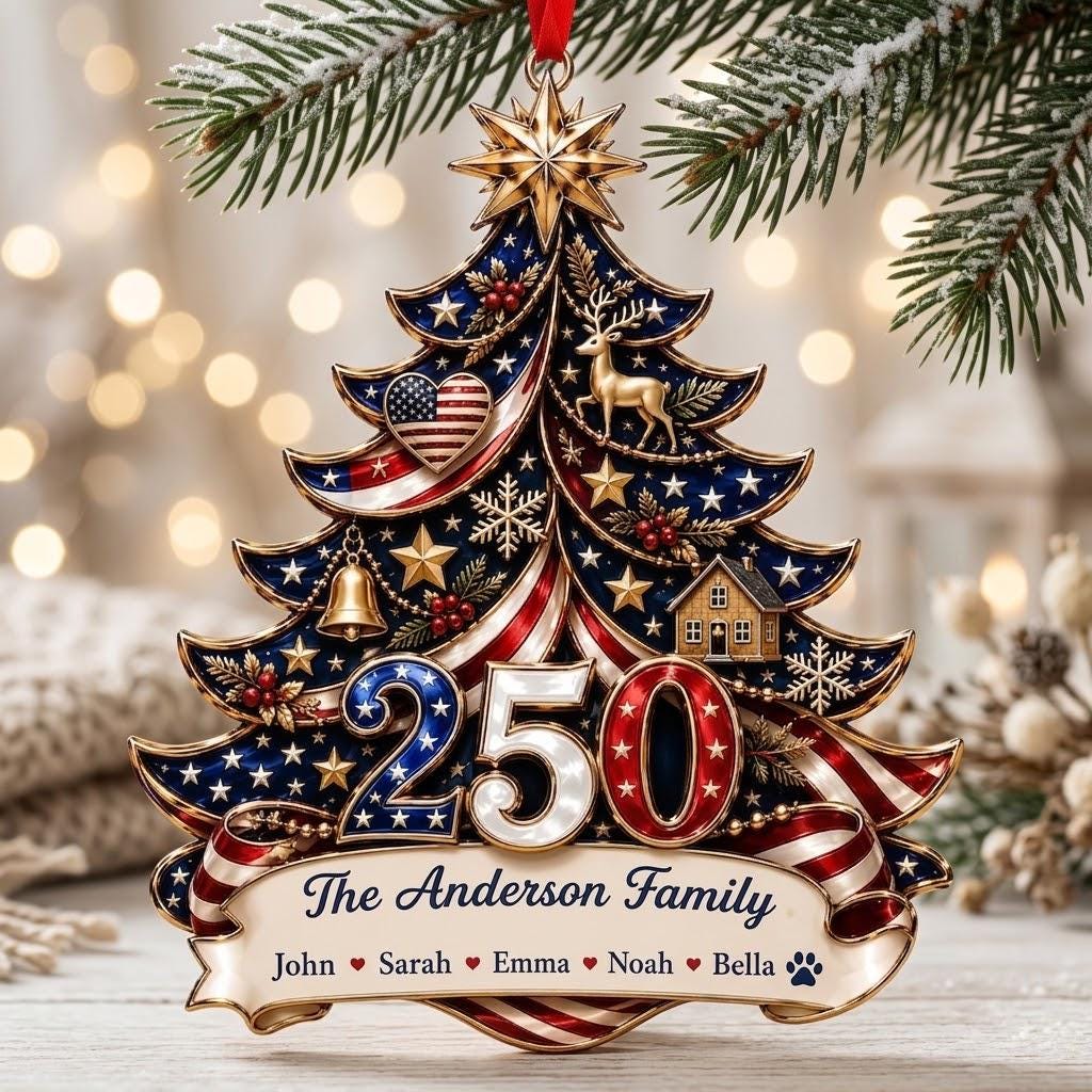 Personalized America 250th Anniversary Ornament, Patriotic Family Keepsake