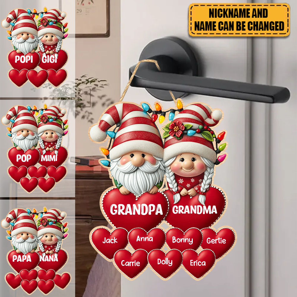 Grandma & Grandpa Mom & Dad With Heart Kids Personalized Wooden Sign