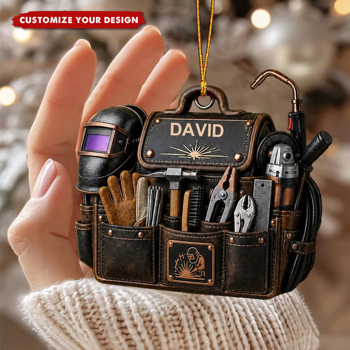 Personalized Welder Christmas Ornament - Custom Welding Tool Bag Acrylic Keepsake Gift
